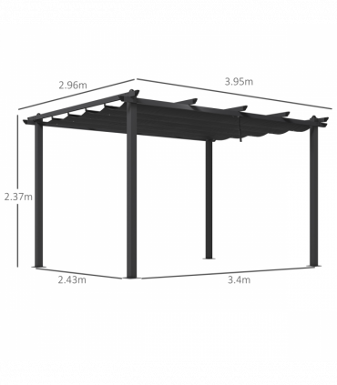 Outsunny 3 x 4m Aluminium Pergola with Retractable Roof, Garden Gazebo Canopy