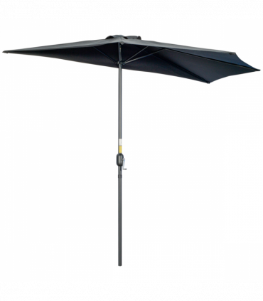 Outsunny 3(m) Half Round Parasol Garden Sun Umbrella Metal w/ Crank Black