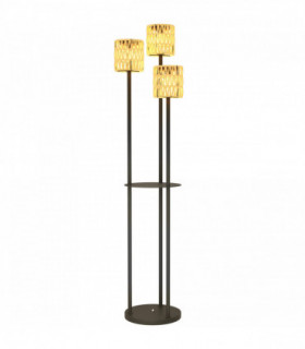 Outsunny 3-Light Solar Rattan Floor Lamp with Shelf, Auto On/Off, Yellow