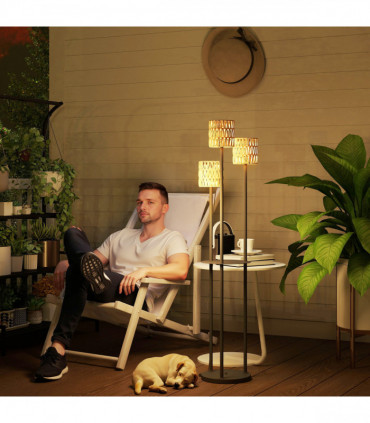 Outsunny 3-Light Solar Rattan Floor Lamp with Shelf, Auto On/Off, Yellow