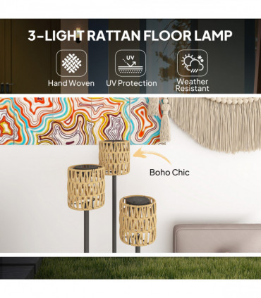 Outsunny 3-Light Solar Rattan Floor Lamp with Shelf, Auto On/Off, Yellow