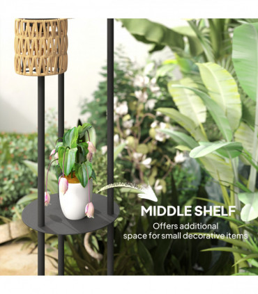 Outsunny 3-Light Solar Rattan Floor Lamp with Shelf, Auto On/Off, Yellow