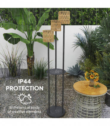 Outsunny 3-Light Solar Rattan Floor Lamp with Shelf, Auto On/Off, Yellow