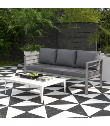 Outsunny 3-Seater Aluminium Garden Bench w/ Cushions, Backrest & Armrest, Grey