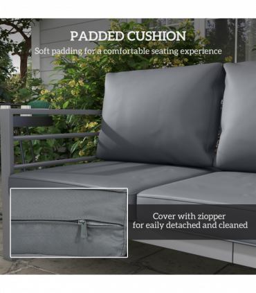 Outsunny 3-Seater Aluminium Garden Bench w/ Cushions, Backrest & Armrest, Grey