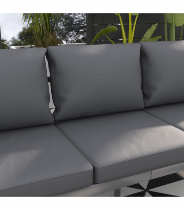 Outsunny 3-Seater Aluminium Garden Bench w/ Cushions, Backrest & Armrest, Grey