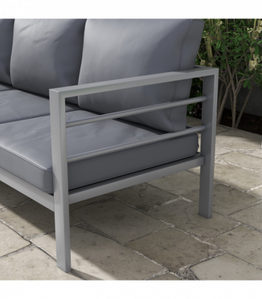 Outsunny 3-Seater Aluminium Garden Bench w/ Cushions, Backrest & Armrest, Grey