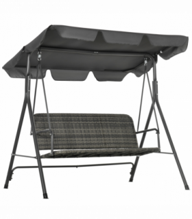 Outsunny 3-person Rattan Swing Chair, Hanging Bench w/ Stand, Adjustable Canopy