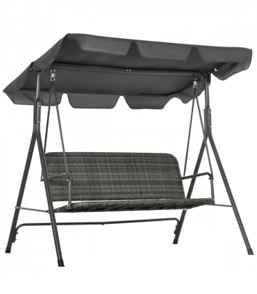 Outsunny 3-person Rattan Swing Chair, Hanging Bench w/ Stand, Adjustable Canopy