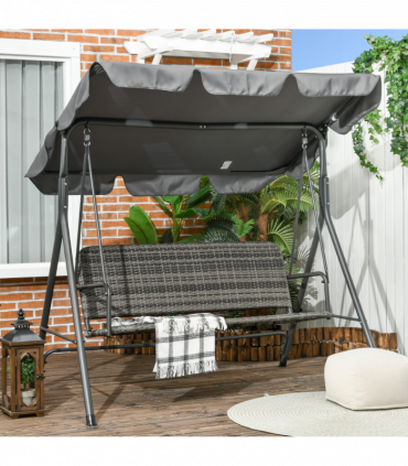 Outsunny 3-person Rattan Swing Chair, Hanging Bench w/ Stand, Adjustable Canopy