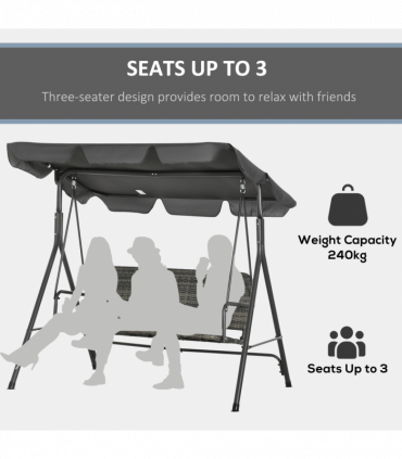 Outsunny 3-person Rattan Swing Chair, Hanging Bench w/ Stand, Adjustable Canopy