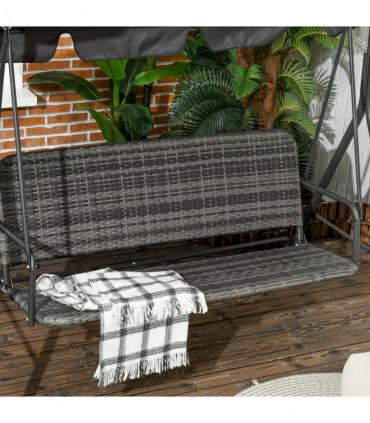 Outsunny 3-person Rattan Swing Chair, Hanging Bench w/ Stand, Adjustable Canopy