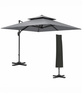 Outsunny 360° Cantilever Parasol Roma Umbrella w/ Base Weights, Light Grey