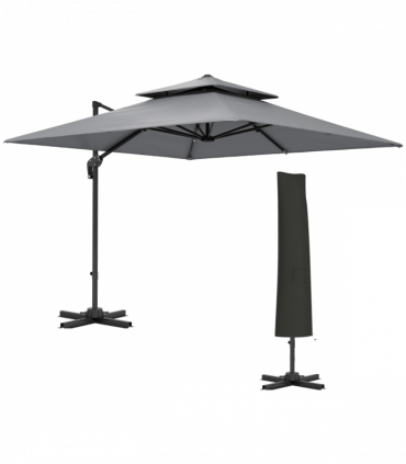 Outsunny 360° Cantilever Parasol Roma Umbrella w/ Base Weights, Light Grey