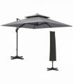 Outsunny 360° Cantilever Parasol Roma Umbrella w/ Base Weights, Light Grey