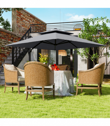 Outsunny 360° Cantilever Parasol Roma Umbrella w/ Base Weights, Light Grey