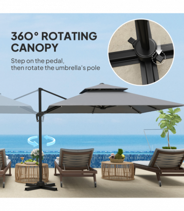 Outsunny 360° Cantilever Parasol Roma Umbrella w/ Base Weights, Light Grey