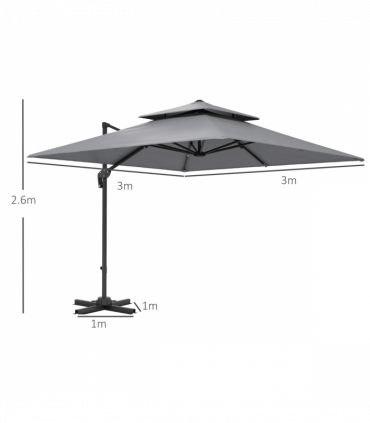Outsunny 360° Cantilever Parasol Roma Umbrella w/ Base Weights, Light Grey