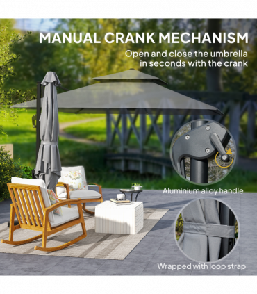 Outsunny 360° Cantilever Parasol Roma Umbrella w/ Base Weights, Light Grey