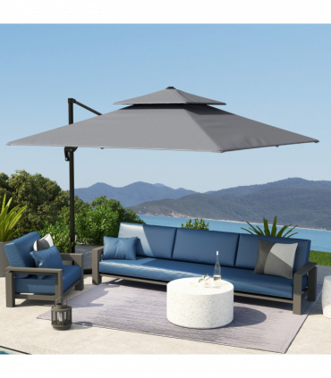 Outsunny 360° Cantilever Parasol Roma Umbrella w/ Base Weights, Light Grey