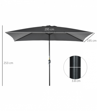 Outsunny 3x2m Patio Parasol Canopy Tilt Crank 6 Ribs Sun Shade Garden Black