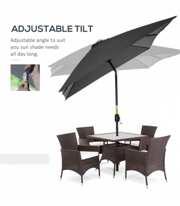 Outsunny 3x2m Patio Parasol Canopy Tilt Crank 6 Ribs Sun Shade Garden Black