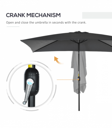 Outsunny 3x2m Patio Parasol Canopy Tilt Crank 6 Ribs Sun Shade Garden Black