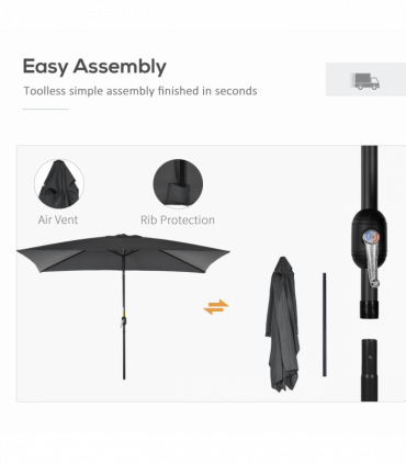 Outsunny 3x2m Patio Parasol Canopy Tilt Crank 6 Ribs Sun Shade Garden Black