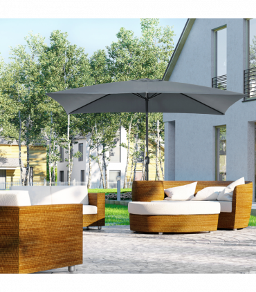 Outsunny 3x2m Patio Parasol Canopy Tilt Crank 6 Ribs Sun Shade Garden Dark Grey