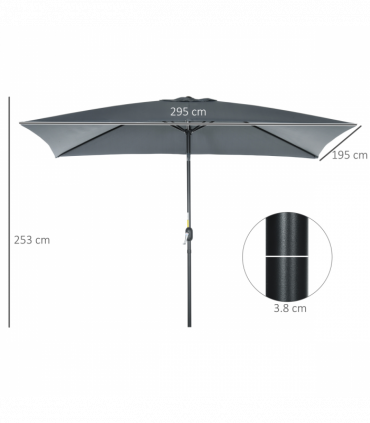 Outsunny 3x2m Patio Parasol Canopy Tilt Crank 6 Ribs Sun Shade Garden Dark Grey