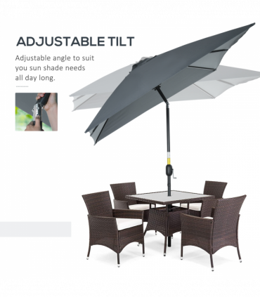 Outsunny 3x2m Patio Parasol Canopy Tilt Crank 6 Ribs Sun Shade Garden Dark Grey