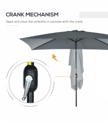 Outsunny 3x2m Patio Parasol Canopy Tilt Crank 6 Ribs Sun Shade Garden Dark Grey