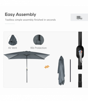 Outsunny 3x2m Patio Parasol Canopy Tilt Crank 6 Ribs Sun Shade Garden Dark Grey