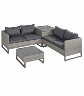 Outsunny 4 PCs Rattan Wicker Sofa Set Conservatory Furniture w/ Side Storage Box