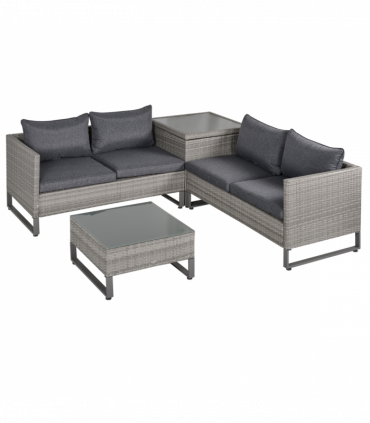 Outsunny 4 PCs Rattan Wicker Sofa Set Conservatory Furniture w/ Side Storage Box