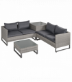 Outsunny 4 PCs Rattan Wicker Sofa Set Conservatory Furniture w/ Side Storage Box