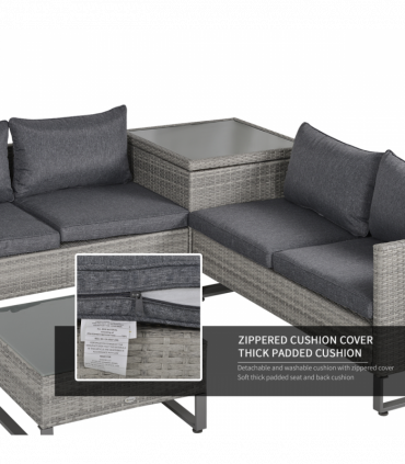 Outsunny 4 PCs Rattan Wicker Sofa Set Conservatory Furniture w/ Side Storage Box