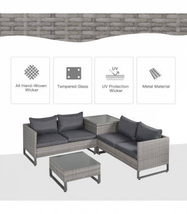 Outsunny 4 PCs Rattan Wicker Sofa Set Conservatory Furniture w/ Side Storage Box