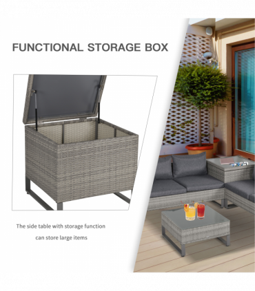 Outsunny 4 PCs Rattan Wicker Sofa Set Conservatory Furniture w/ Side Storage Box