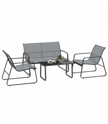 Outsunny 4 Piece Garden Furniture Set Patio Sofa Set w/ Chairs, Glass Top Table