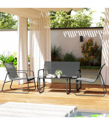 Outsunny 4 Piece Garden Furniture Set Patio Sofa Set w/ Chairs, Glass Top Table