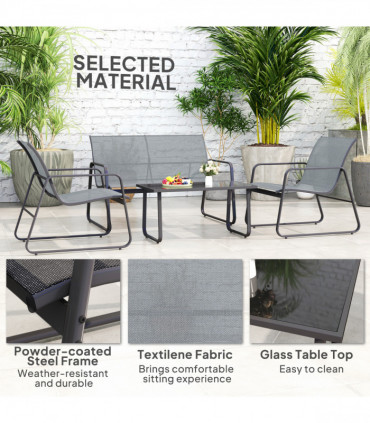Outsunny 4 Piece Garden Furniture Set Patio Sofa Set w/ Chairs, Glass Top Table