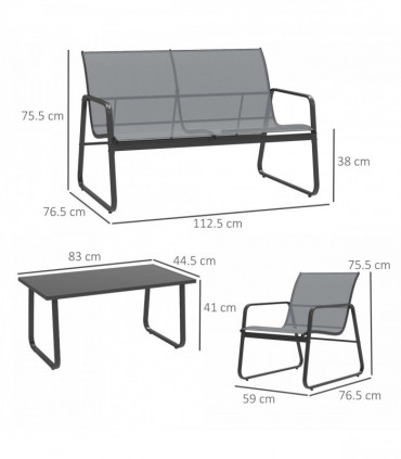 Outsunny 4 Piece Garden Furniture Set Patio Sofa Set w/ Chairs, Glass Top Table