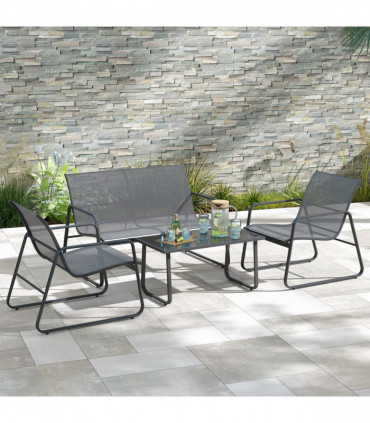 Outsunny 4 Piece Garden Furniture Set Patio Sofa Set w/ Chairs, Glass Top Table