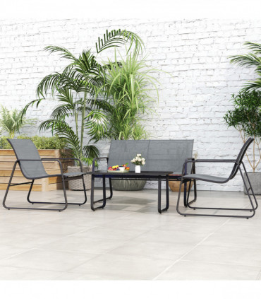 Outsunny 4 Piece Garden Furniture Set Patio Sofa Set w/ Chairs, Glass Top Table