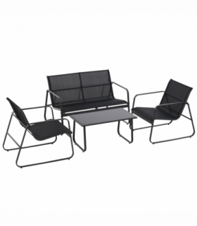 Outsunny 4 Piece Garden Furniture Set Patio Sofa Set w/ Chairs, Glass Top Table