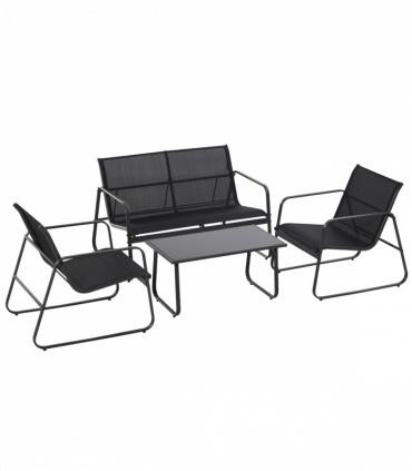 Outsunny 4 Piece Garden Furniture Set Patio Sofa Set w/ Chairs, Glass Top Table
