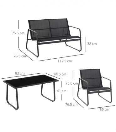 Outsunny 4 Piece Garden Furniture Set Patio Sofa Set w/ Chairs, Glass Top Table