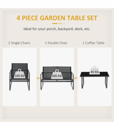 Outsunny 4 Piece Garden Furniture Set Patio Sofa Set w/ Chairs, Glass Top Table