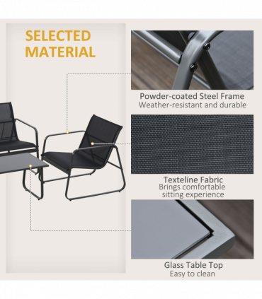 Outsunny 4 Piece Garden Furniture Set Patio Sofa Set w/ Chairs, Glass Top Table